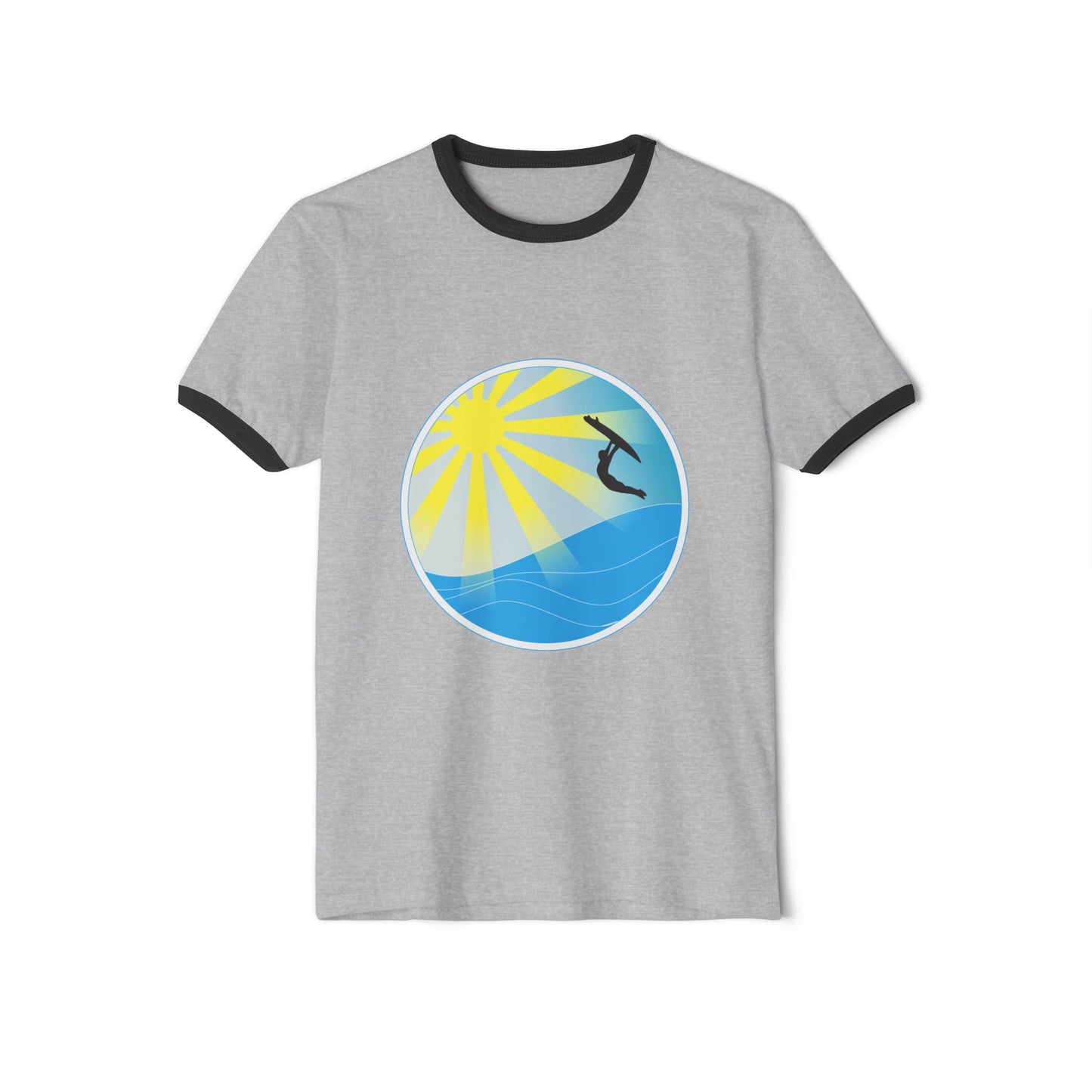 Surf Circle Ringer T-Shirt – Sunny Wave & Surfer Graphic