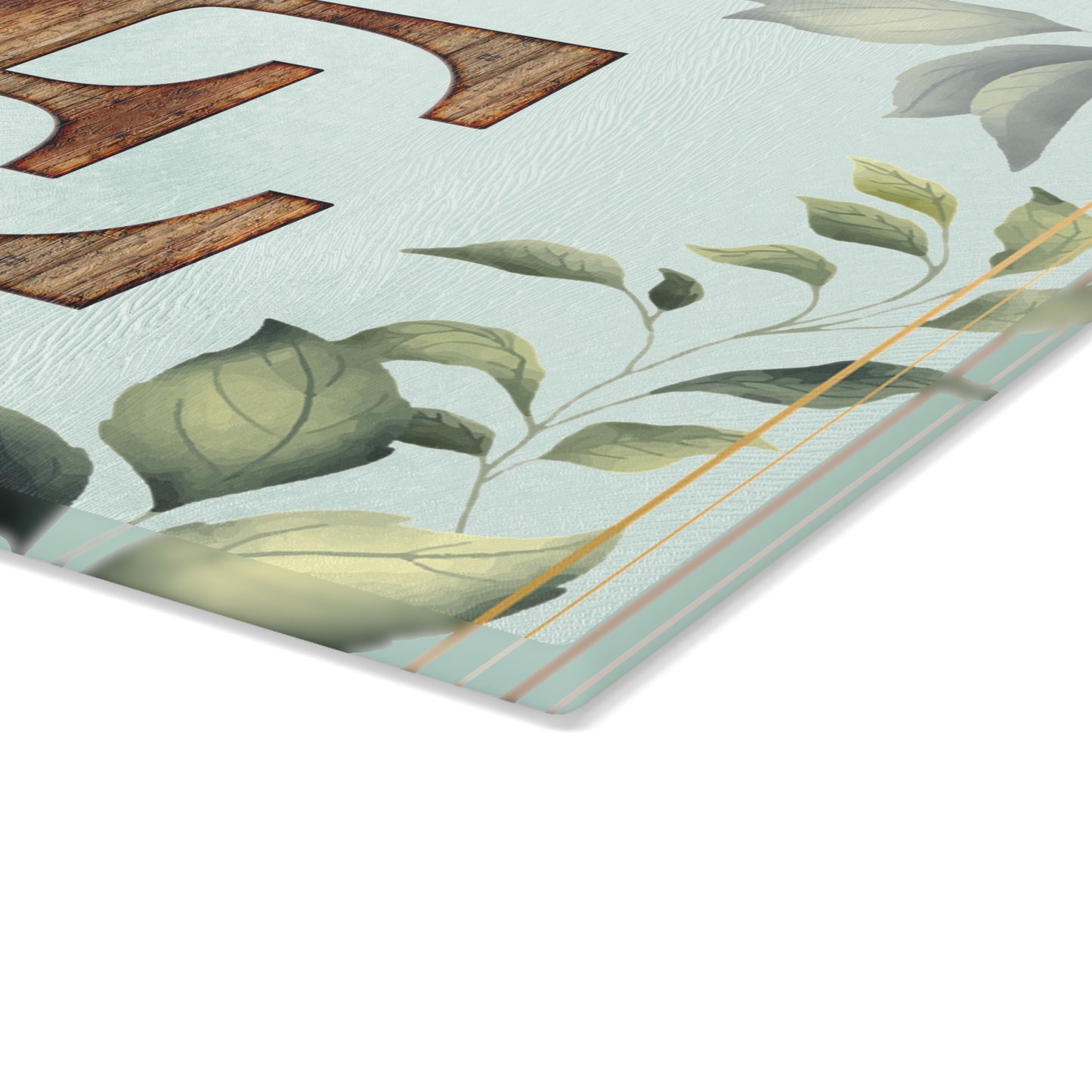 Glass Cutting Board — Monogram 'E' Floral Leaf Kitchen Decor