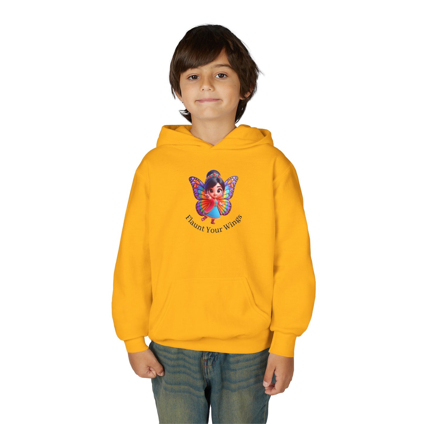 Inspirational Youth Hoodie - "Flaunt Your Wings", Cozy Sweatshirt, Gift for Teens, Motivational Apparel, Butterfly Design