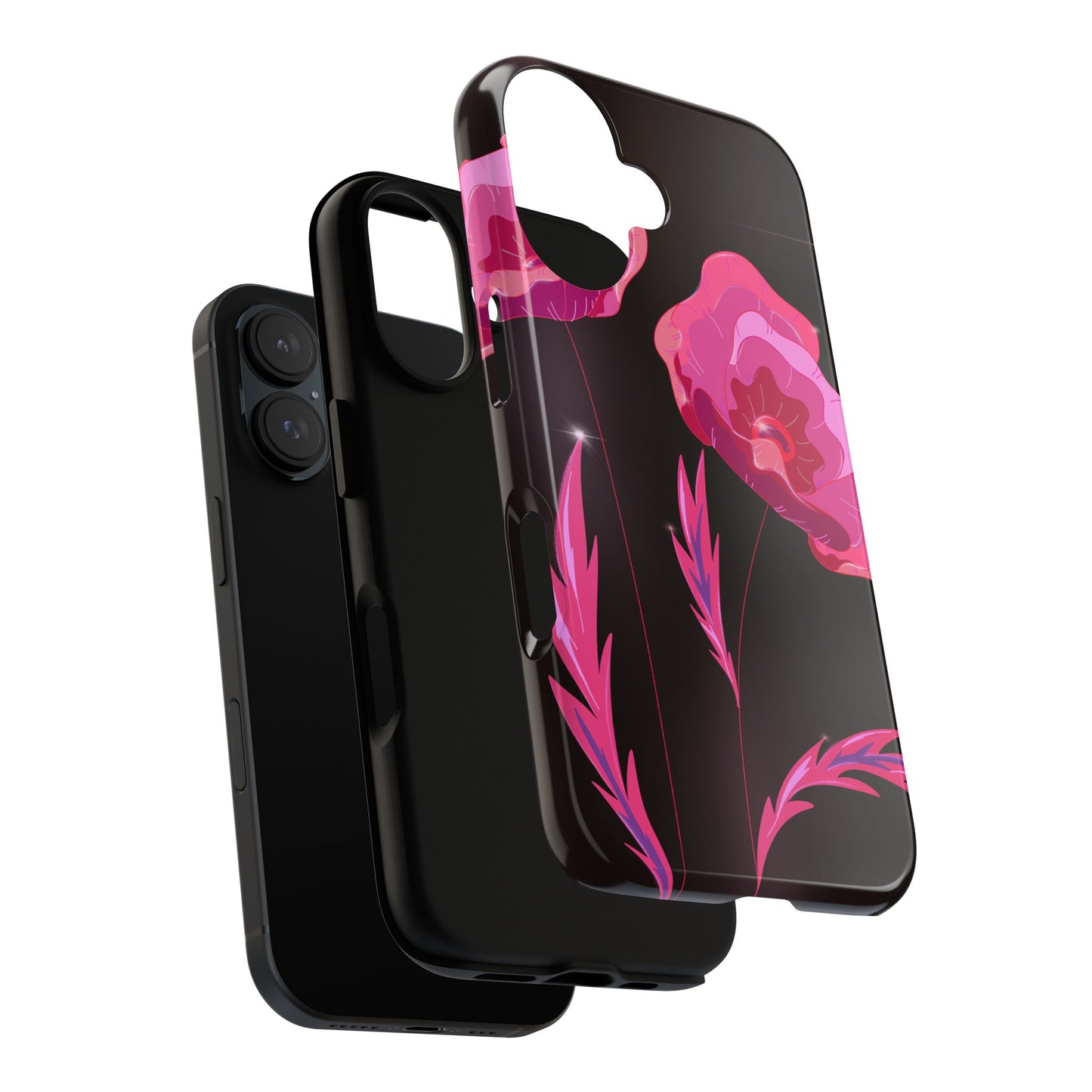 Floral iPhone Case | Tough Cases with Pink Poppy Design, Elegant Flower Phone Cover, Gift for Her, Spring Accessories, Chic Tech