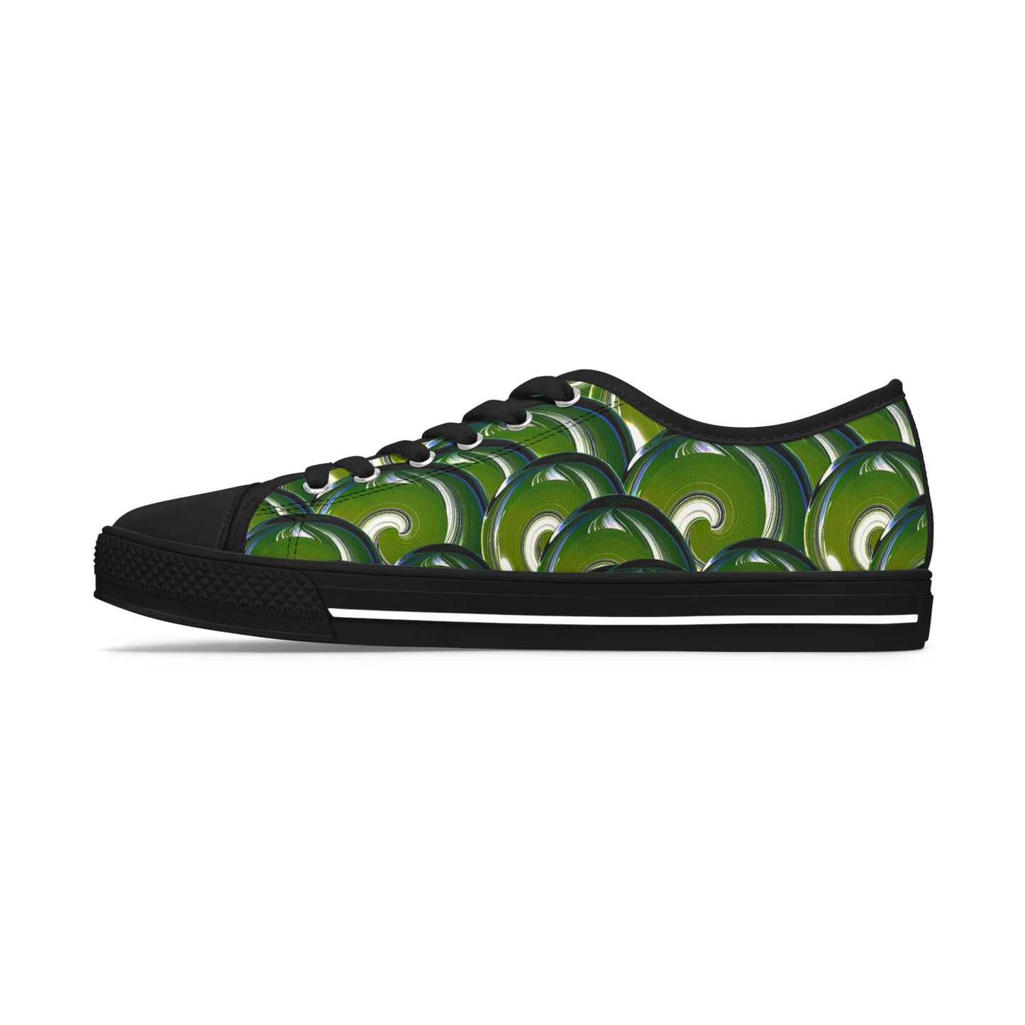 Green Bubble Pattern Women's Low Top Sneakers — Retro Abstract Tennis Shoes