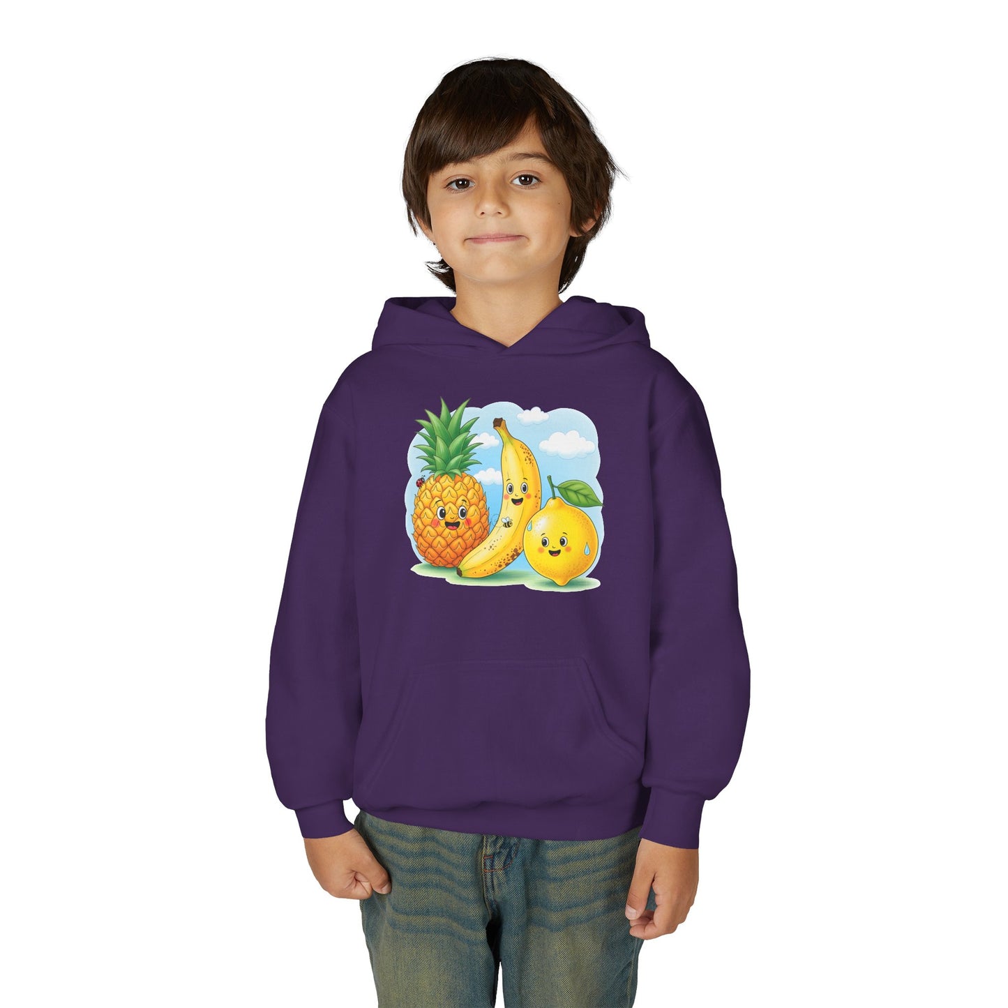 Kids Tropical Fruit Hoodie — Cute Pineapple, Banana & Orange Graphic Sweatshirt