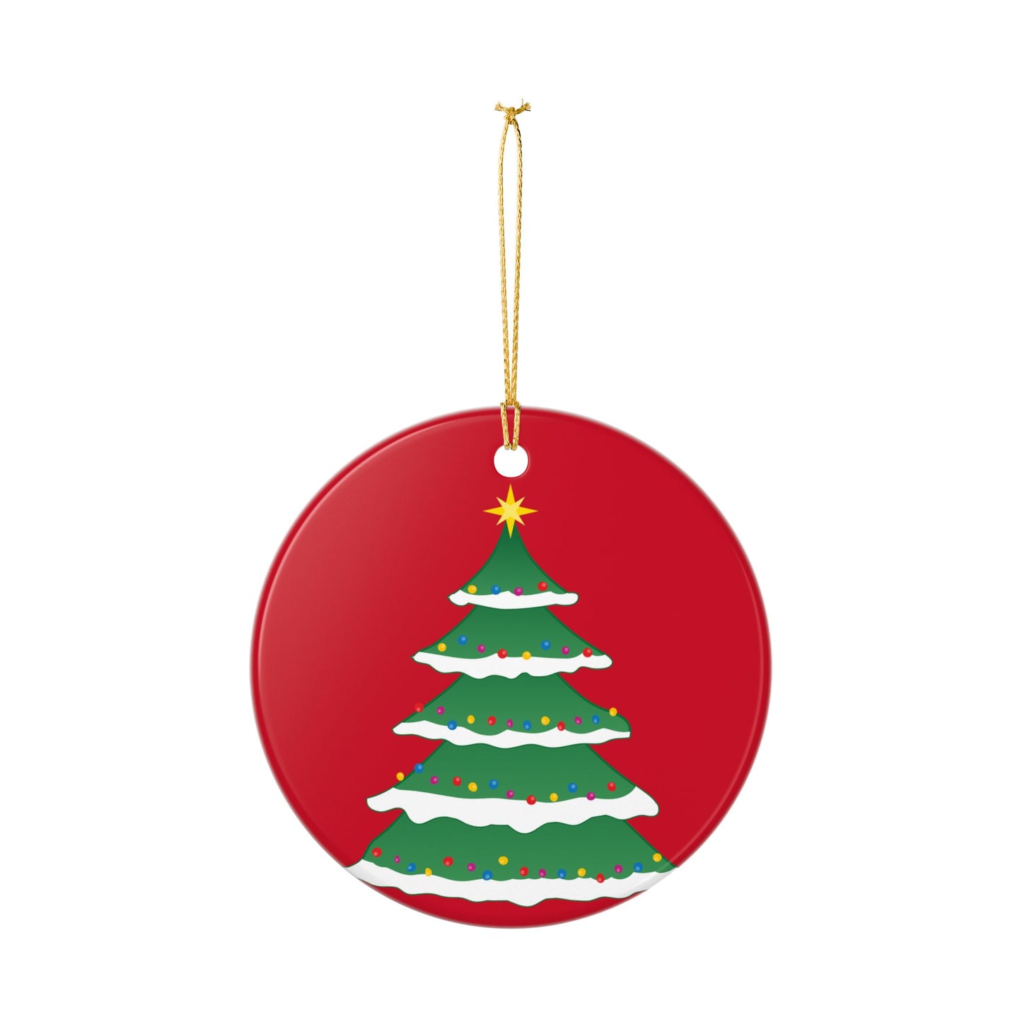 Christmas Tree Ceramic Ornament — Double-Sided Red Holiday Decoration