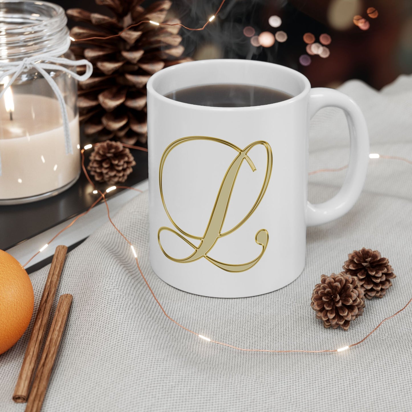 Gold Script Love Ceramic Mug — Elegant Valentine's Day Coffee Cup (11oz, 15oz)