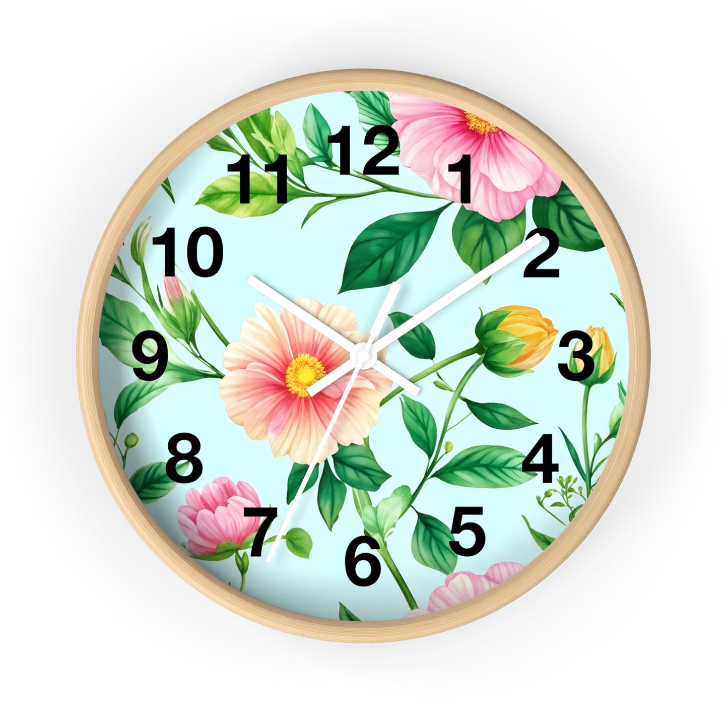 Floral Cottage Wall Clock — Pastel Pink & Green Garden Design