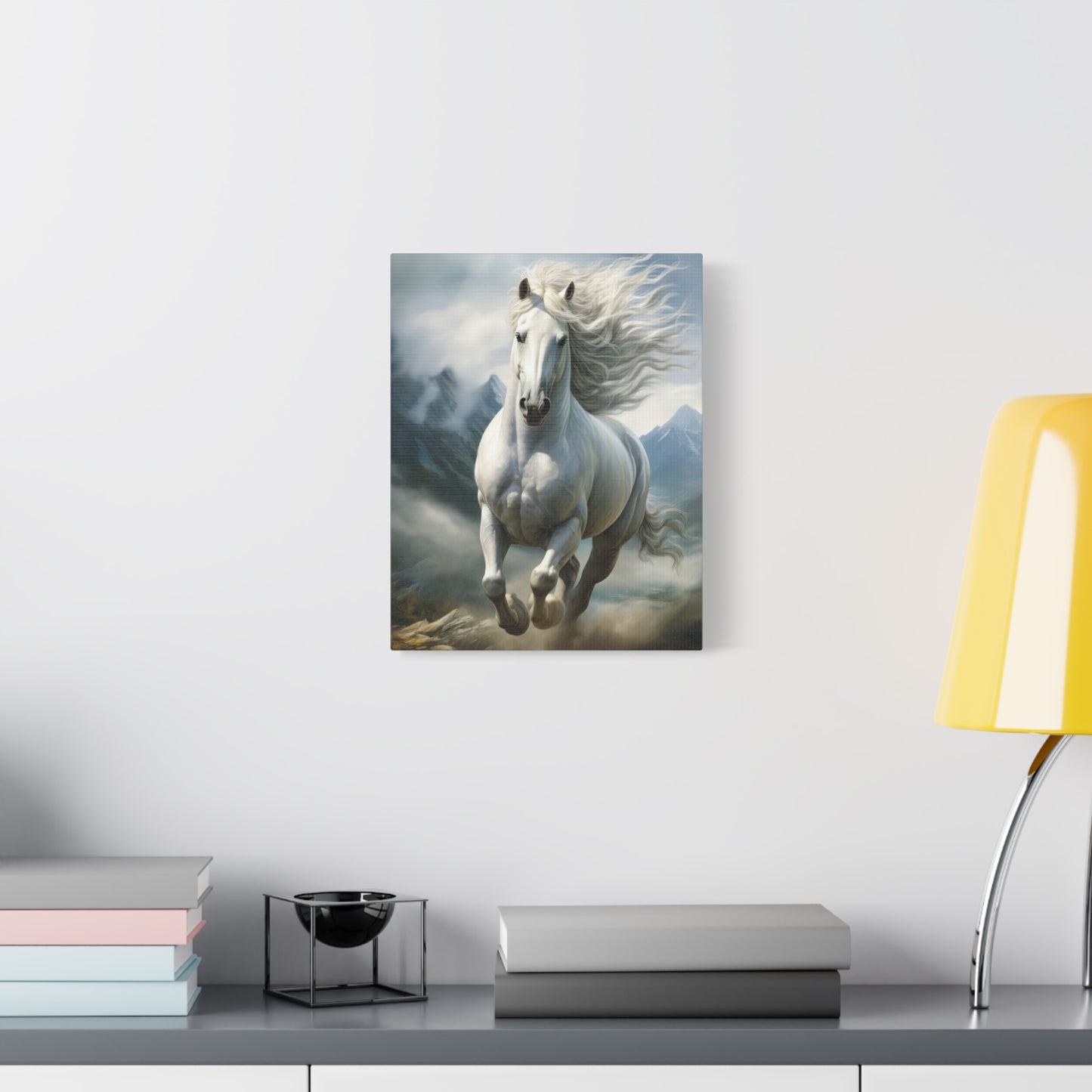 White Stallion Canvas Print – Majestic Galloping Horse Wall Art