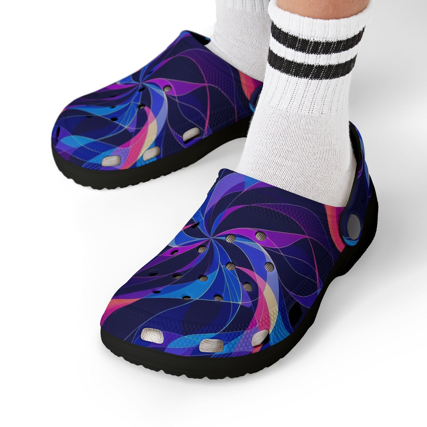 Kids Swirl Pattern EVA Foam Clogs — Colorful Neon Pinwheel Slip-Ons
