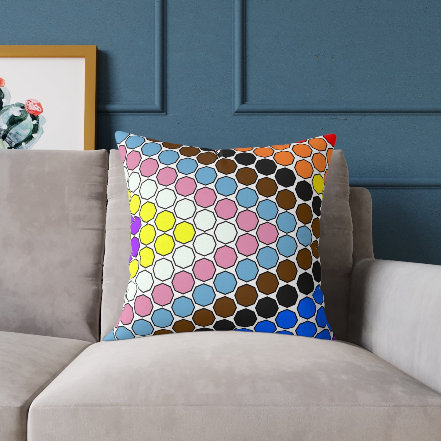 Geometric Mosaic Square Pillow — Colorful Hexagon Pattern Throw Cushion