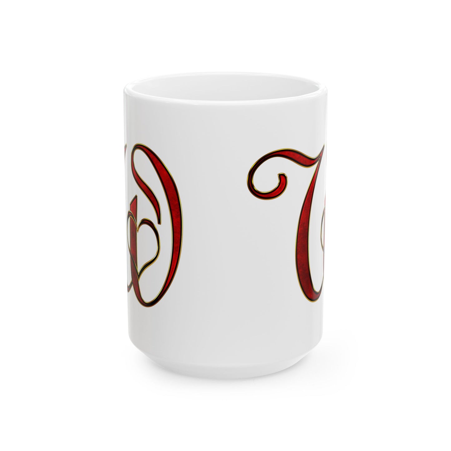 Monogram Script Ceramic Mug – Elegant Red Lettering (11oz & 15oz)