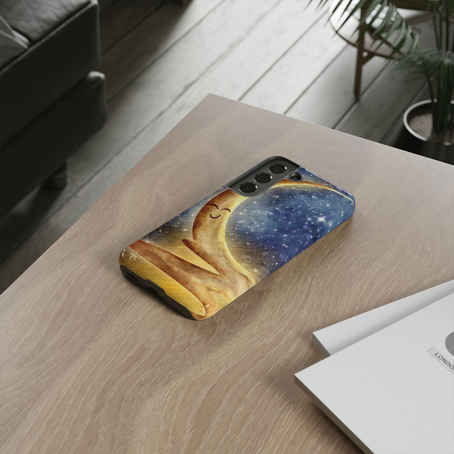 Moonlit Smile Phone Case — Starry Night Crescent Moon iPhone Cover