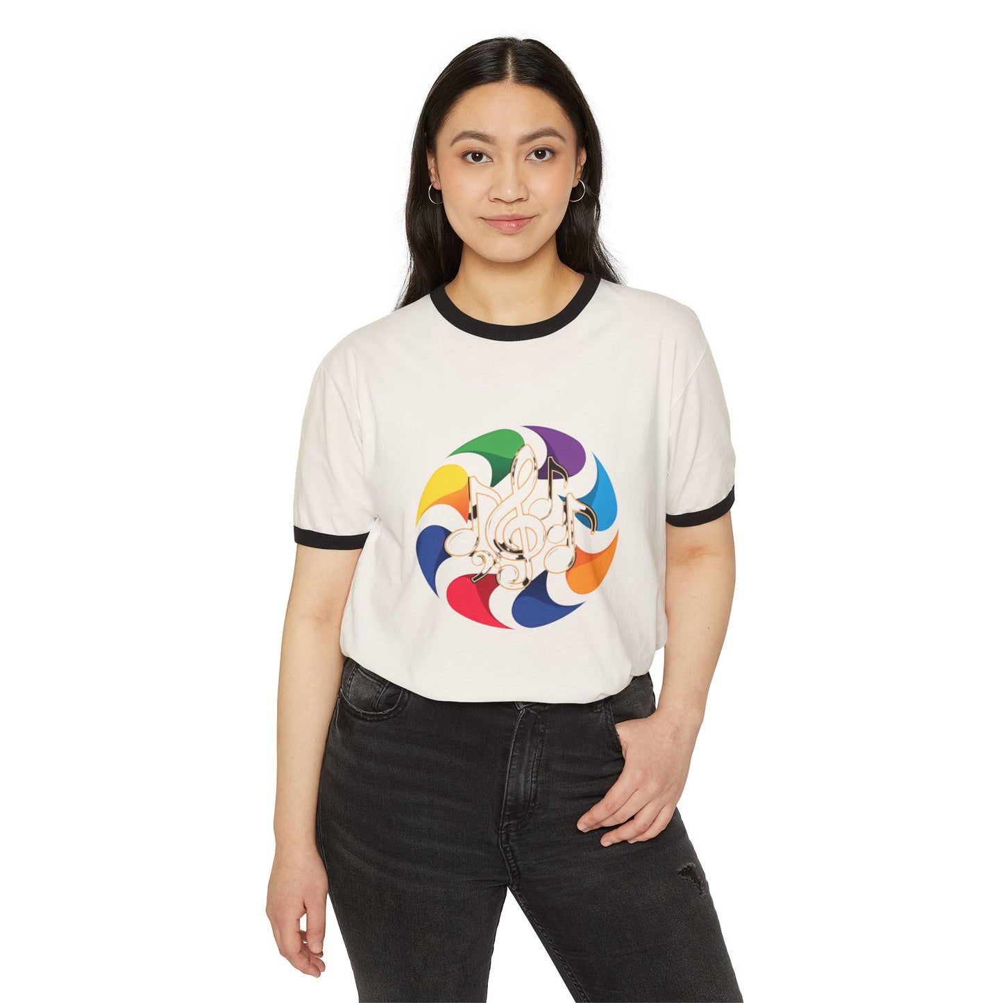 Vintage Rainbow Pinwheel Ringer T-Shirt