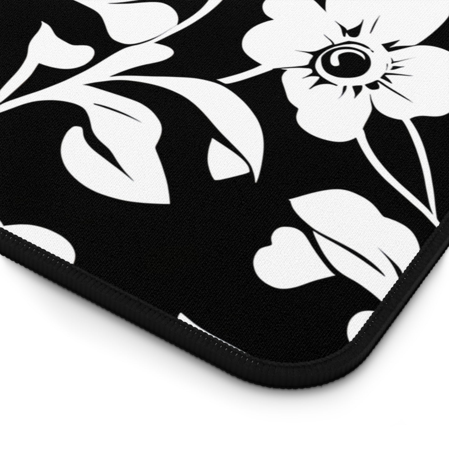 Floral Black & White Desk Mat — Monochrome Flower Mouse Pad