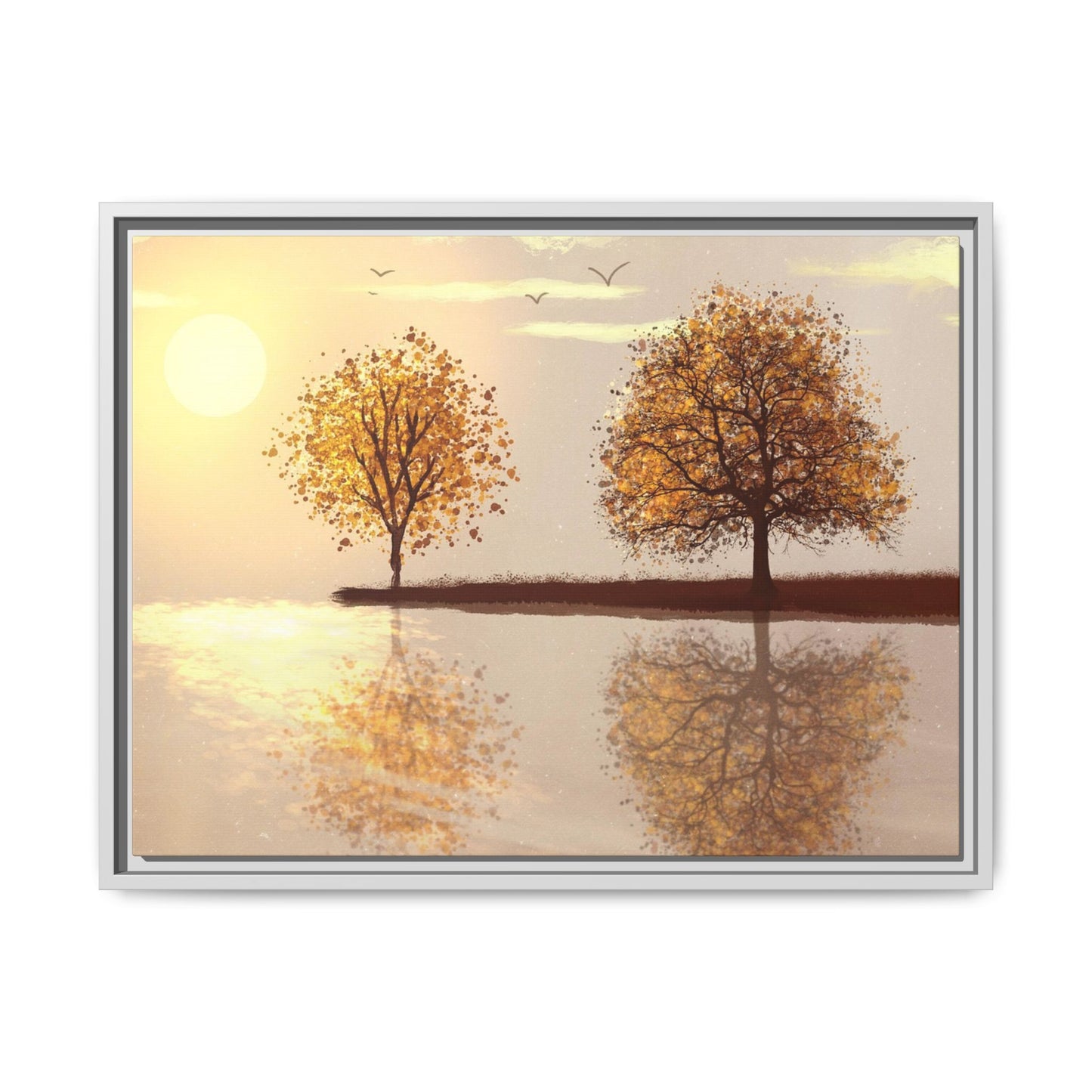 Framed Matte Canvas Wall Art — Golden Autumn Trees Reflection