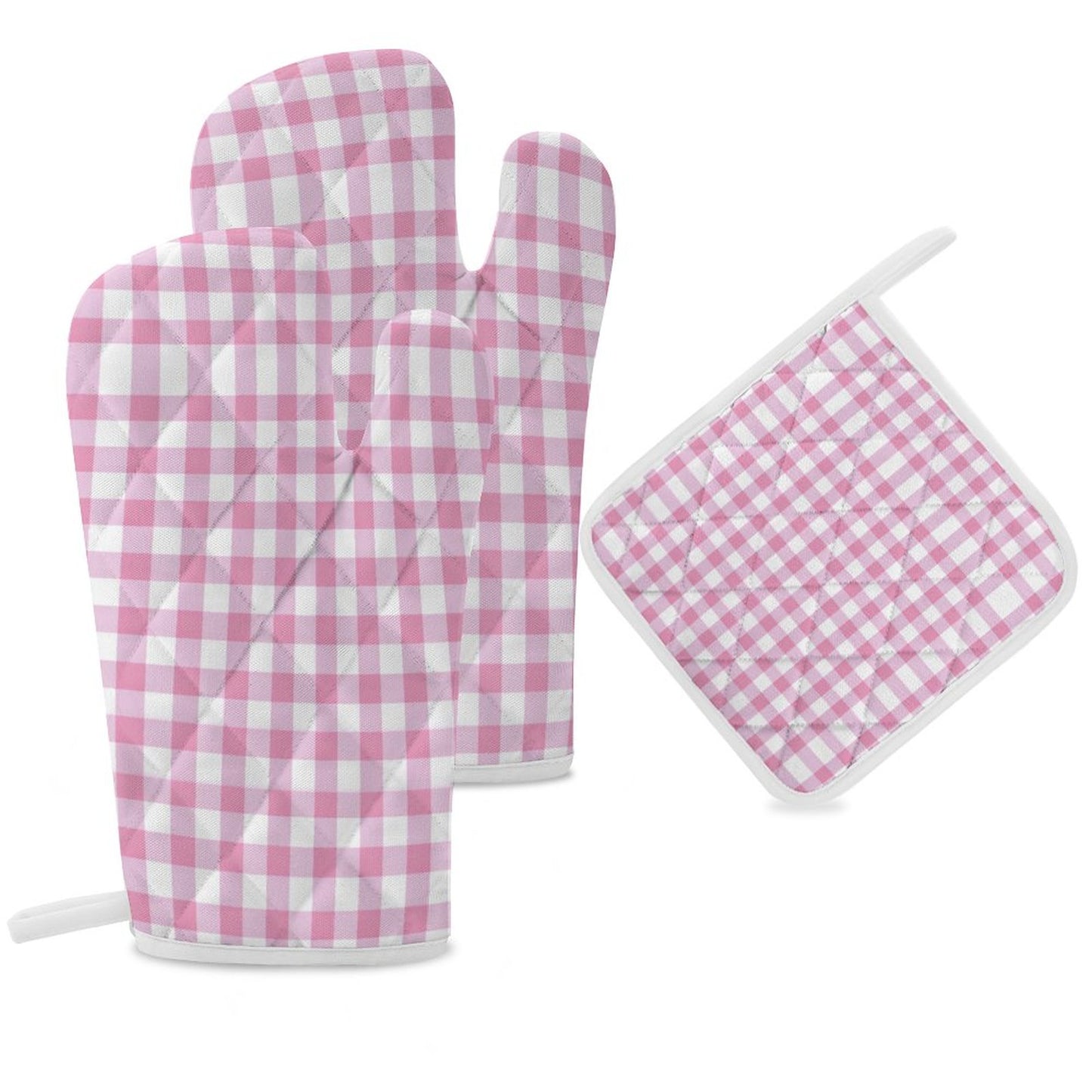 Oven Mitts & Pot Holder Set of 3 - Pink stripes