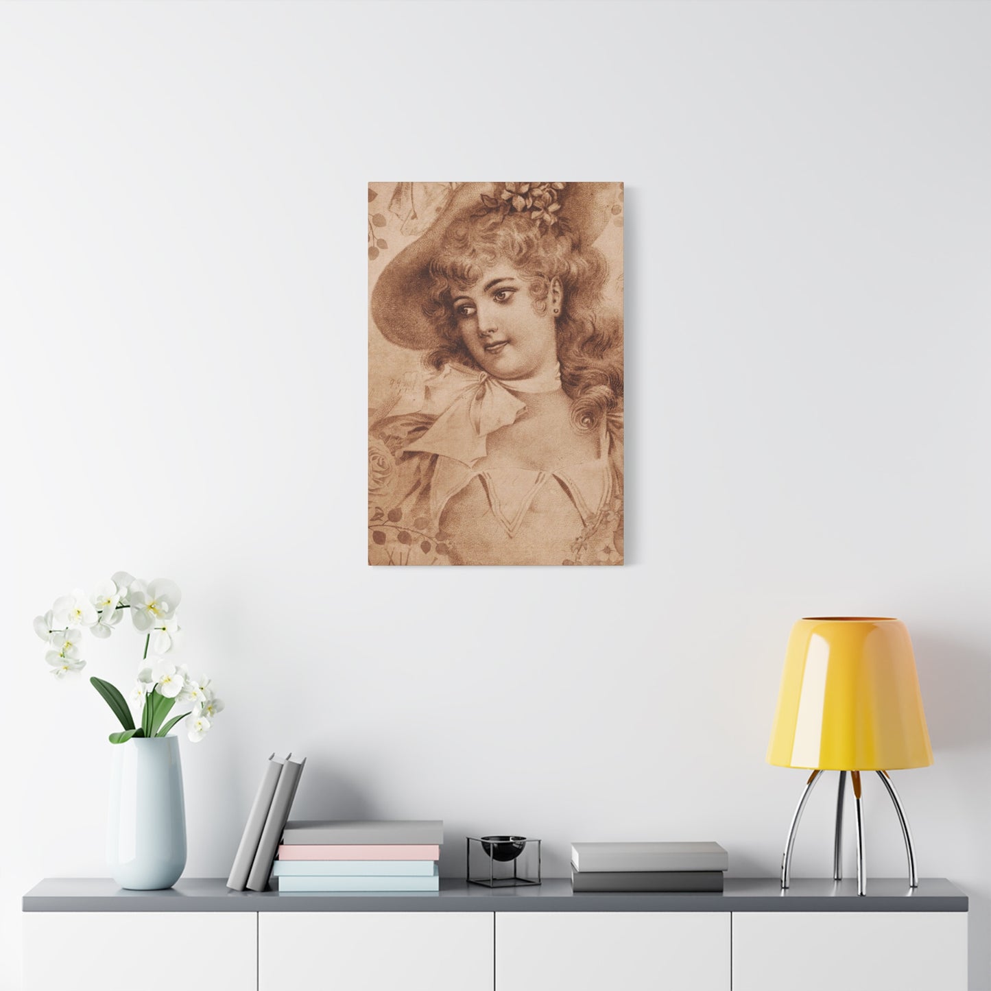 Vintage Sepia Portrait Canvas — Romantic Victorian Lady Matte Wall Art