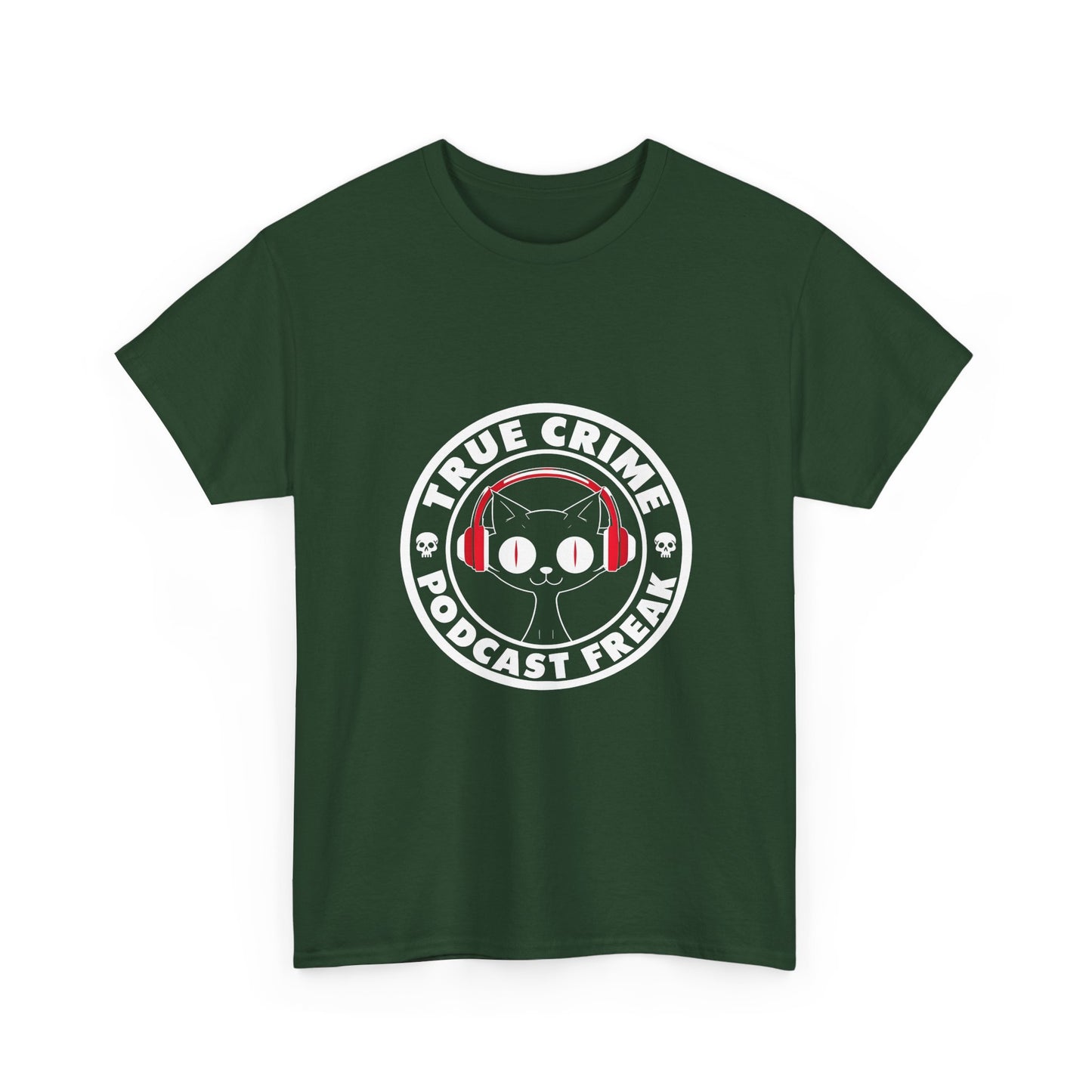True Crime Podcast Tee — Cat with Headphones Logo
