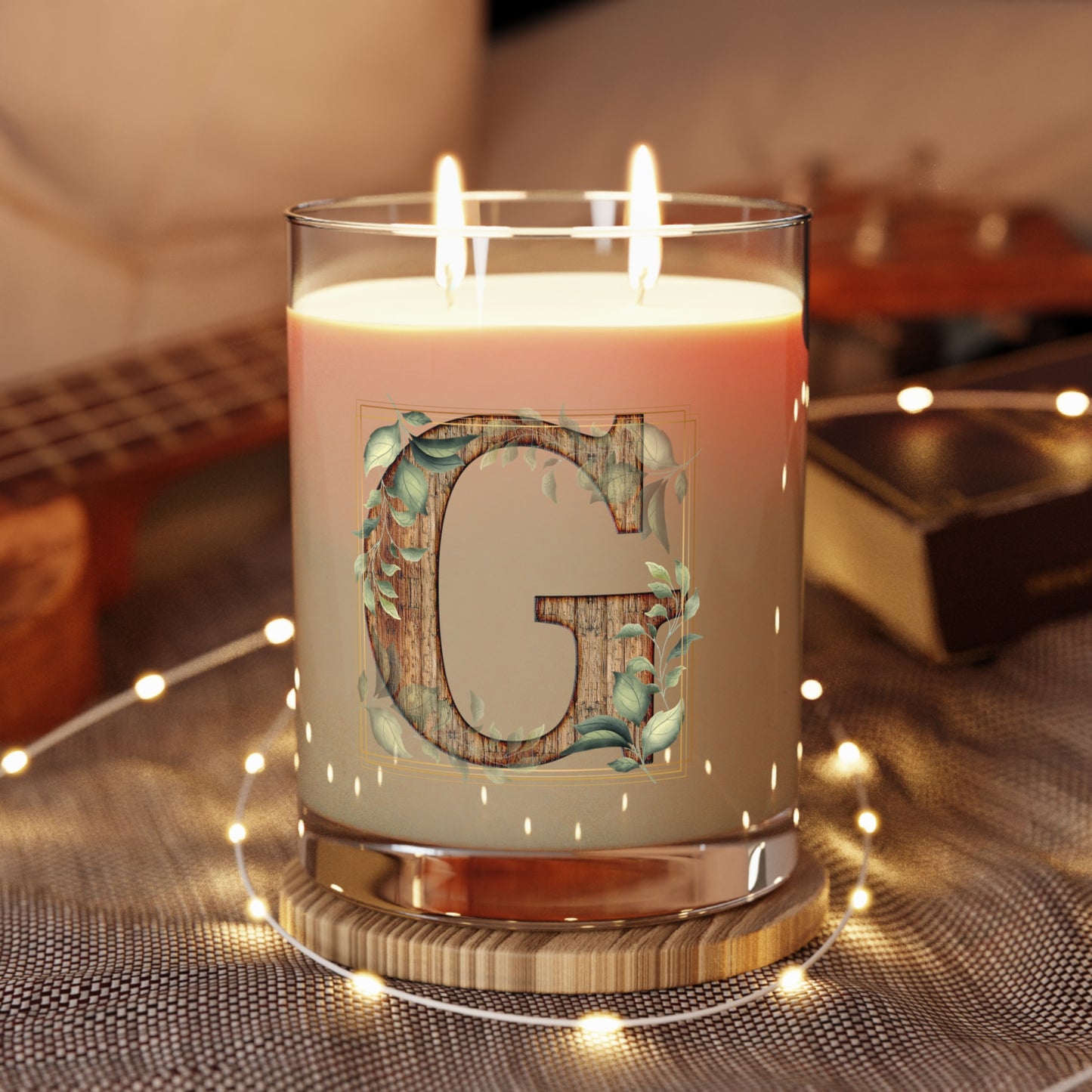 Wood Letter Monogram Scented Candle — 11oz Glass