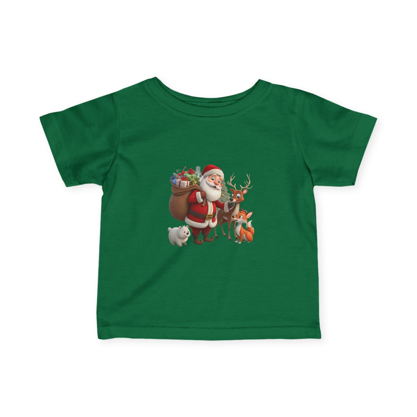 Infant Tee — Cute Santa with Reindeer Christmas Holiday Shirt for Babies