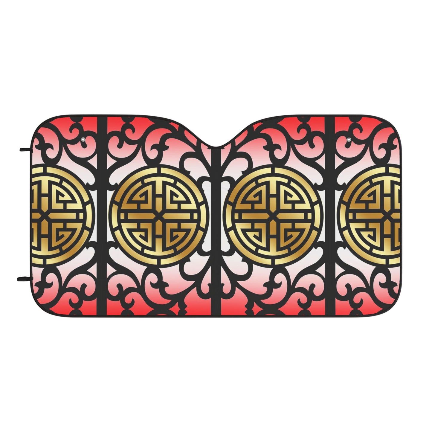 Oriental Fortune Car Sun Shade — Red & Gold Decorative Windshield Protector