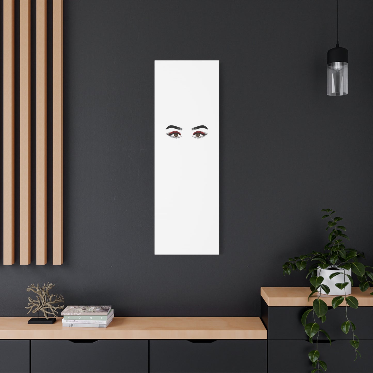 Glam Eyes Matte Canvas Wall Art — Brown Eyes with Red Lashes
