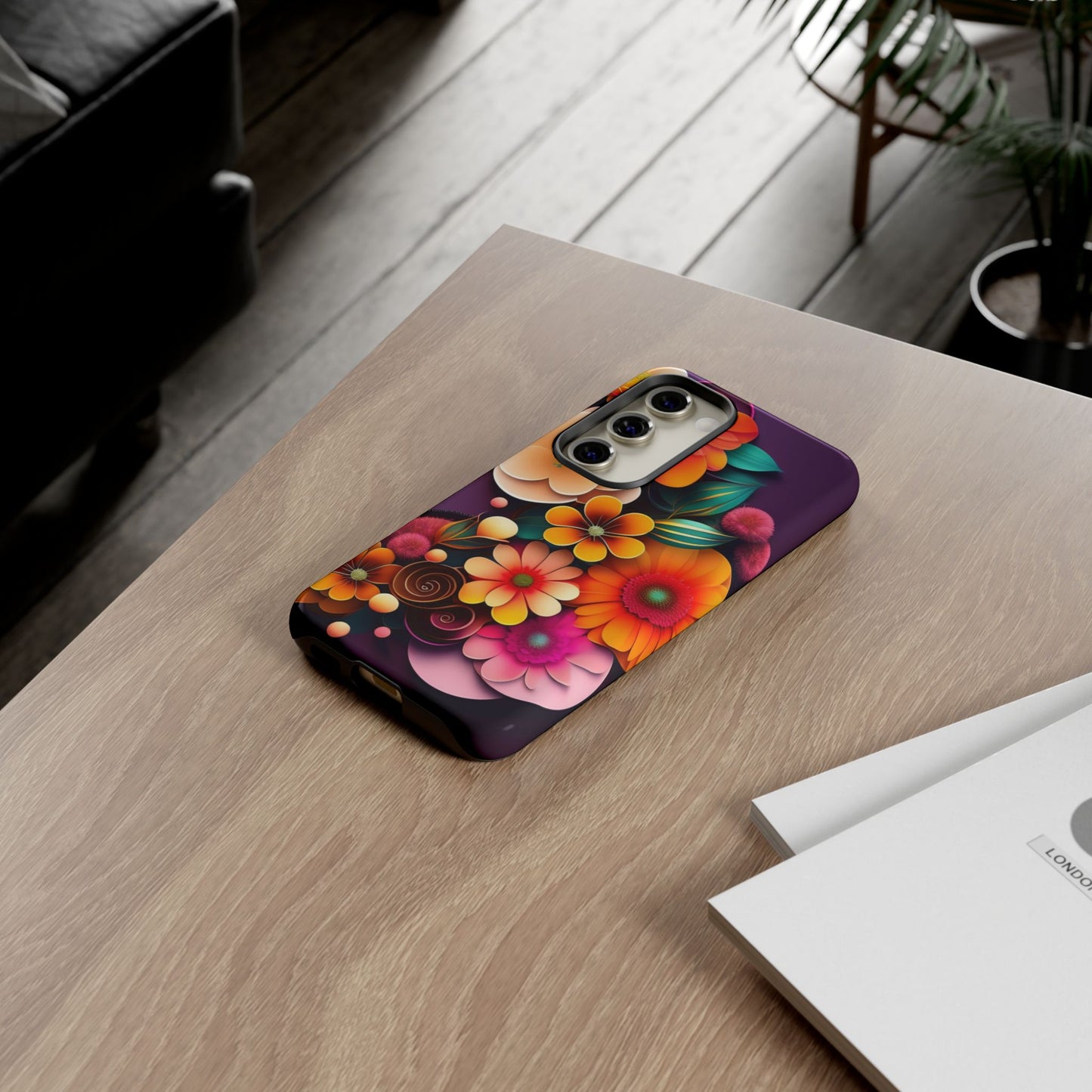 Floral Burst Tough Phone Case — Colorful Retro Flowers Protective Cover