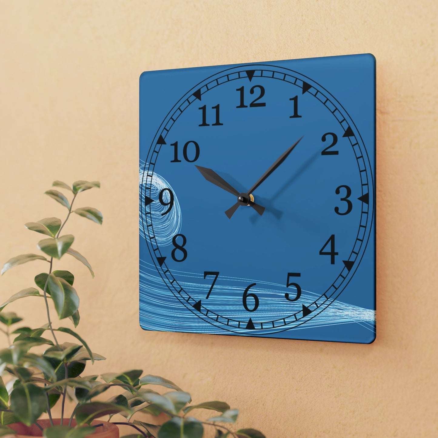 Blue Wave Acrylic Wall Clock — Modern Coastal Home Decor