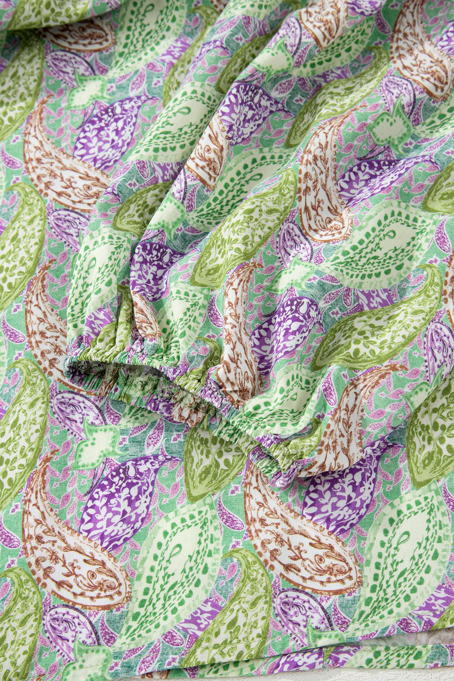 Green Boho Paisley Print Half Puff Sleeve Blouse