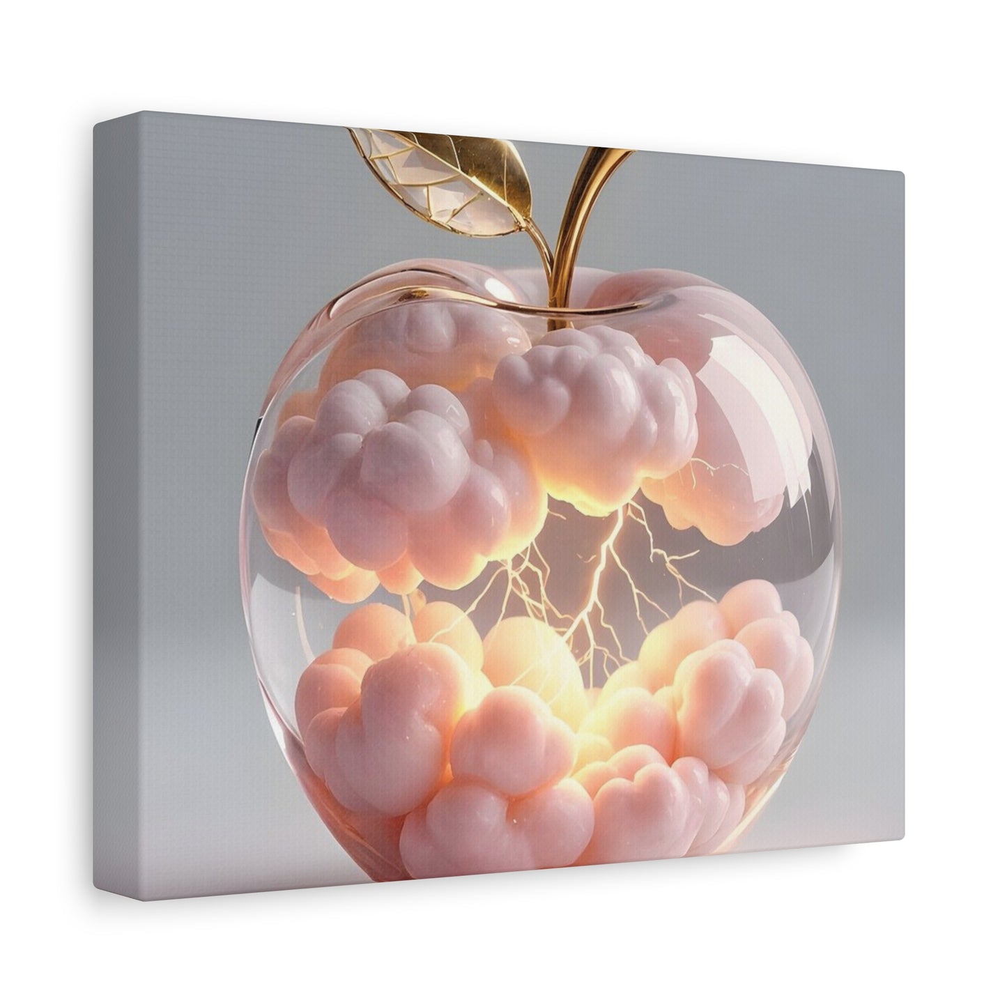 Surreal Glass Apple Canvas – Lightning & Pink Clouds Wall Art