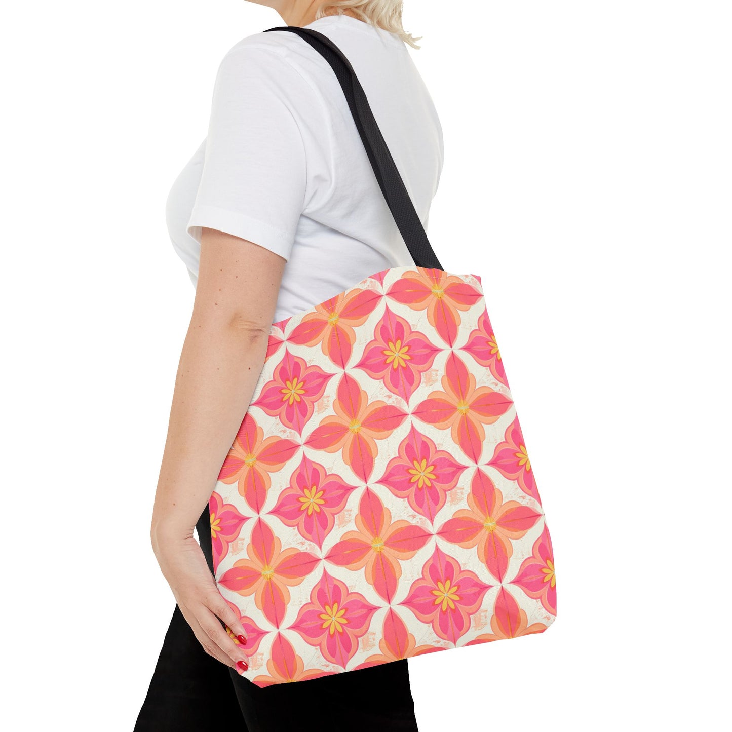 Pink Floral Geometric Tote Bag —  Reusable Shopper