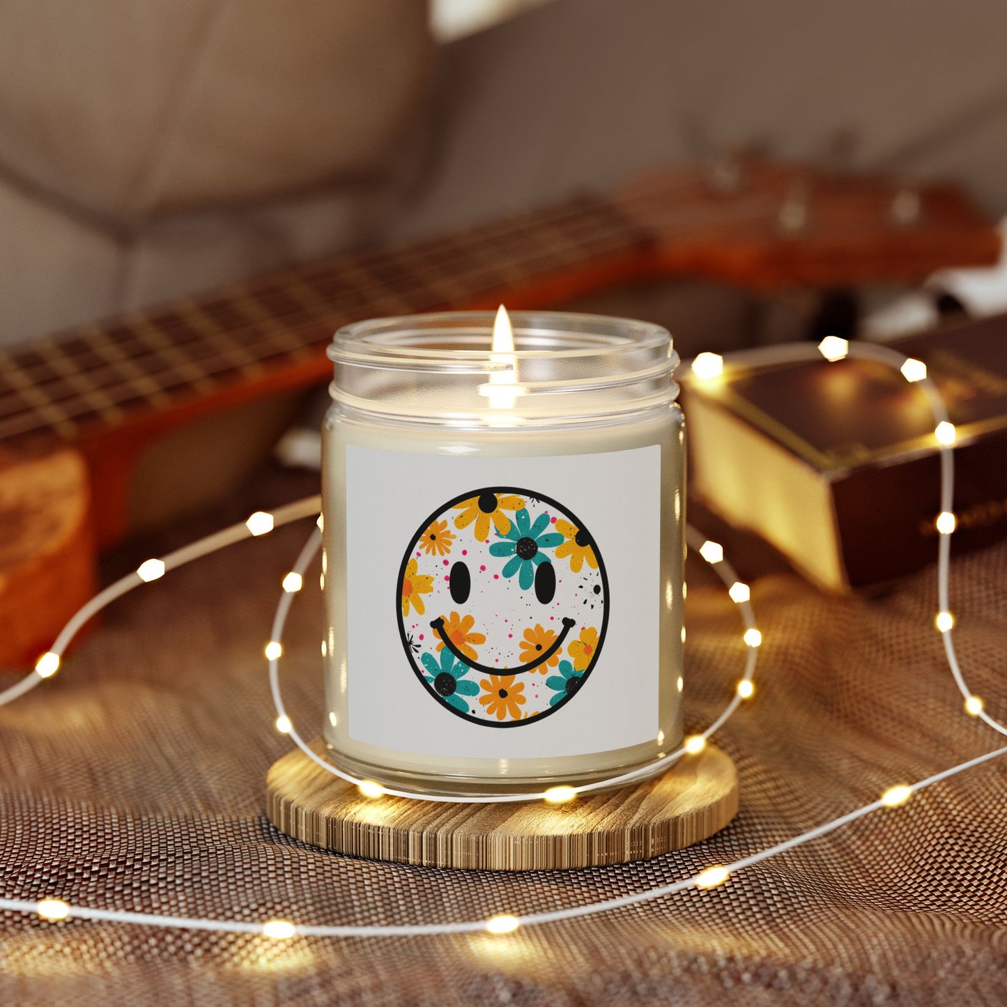 Floral Smiley Scented Candle — Coconut Apricot Wax (4oz & 9oz)