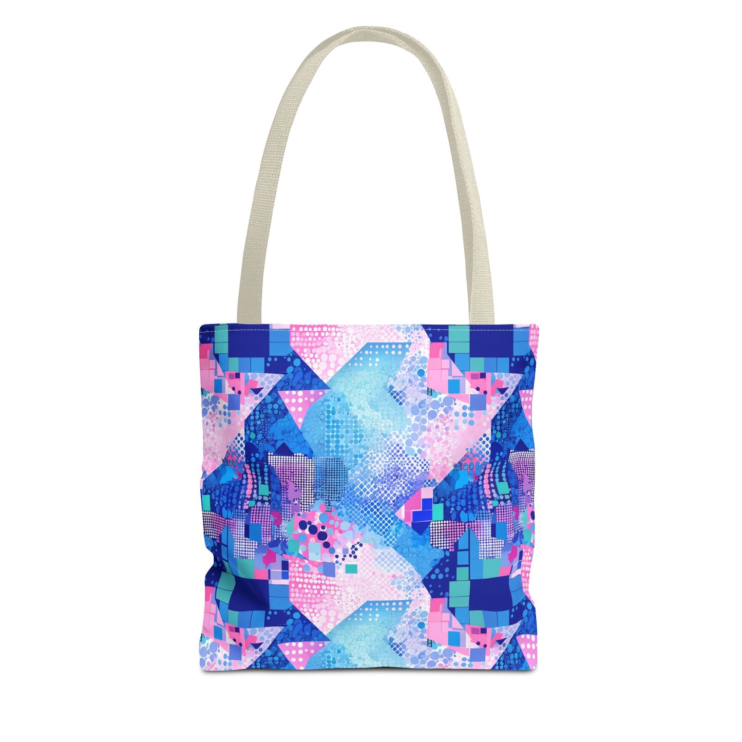 Abstract Blue Pink Geometric Tote Bag — Colorful Patterned All-Over Print Tote