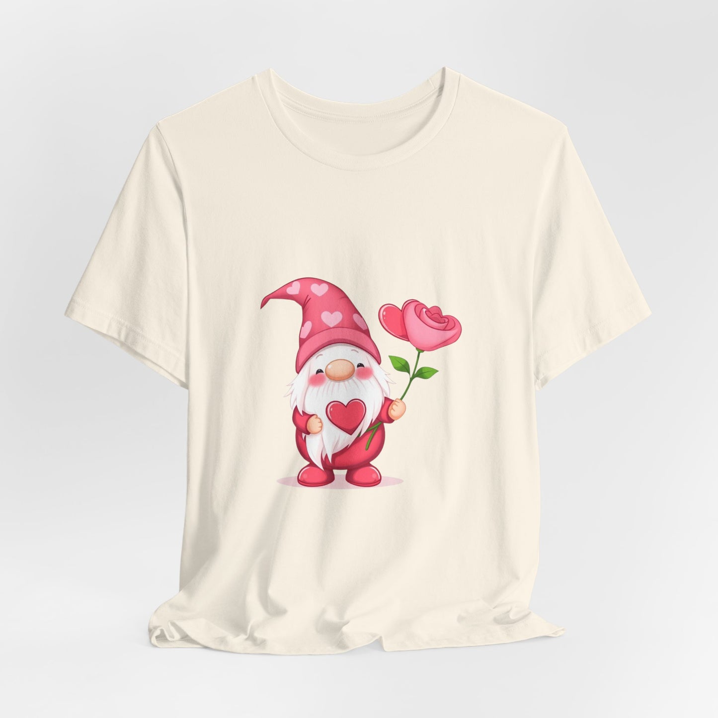 Valentine Gnome T‑Shirt — Cute Pink Gnome Holding Rose Tee