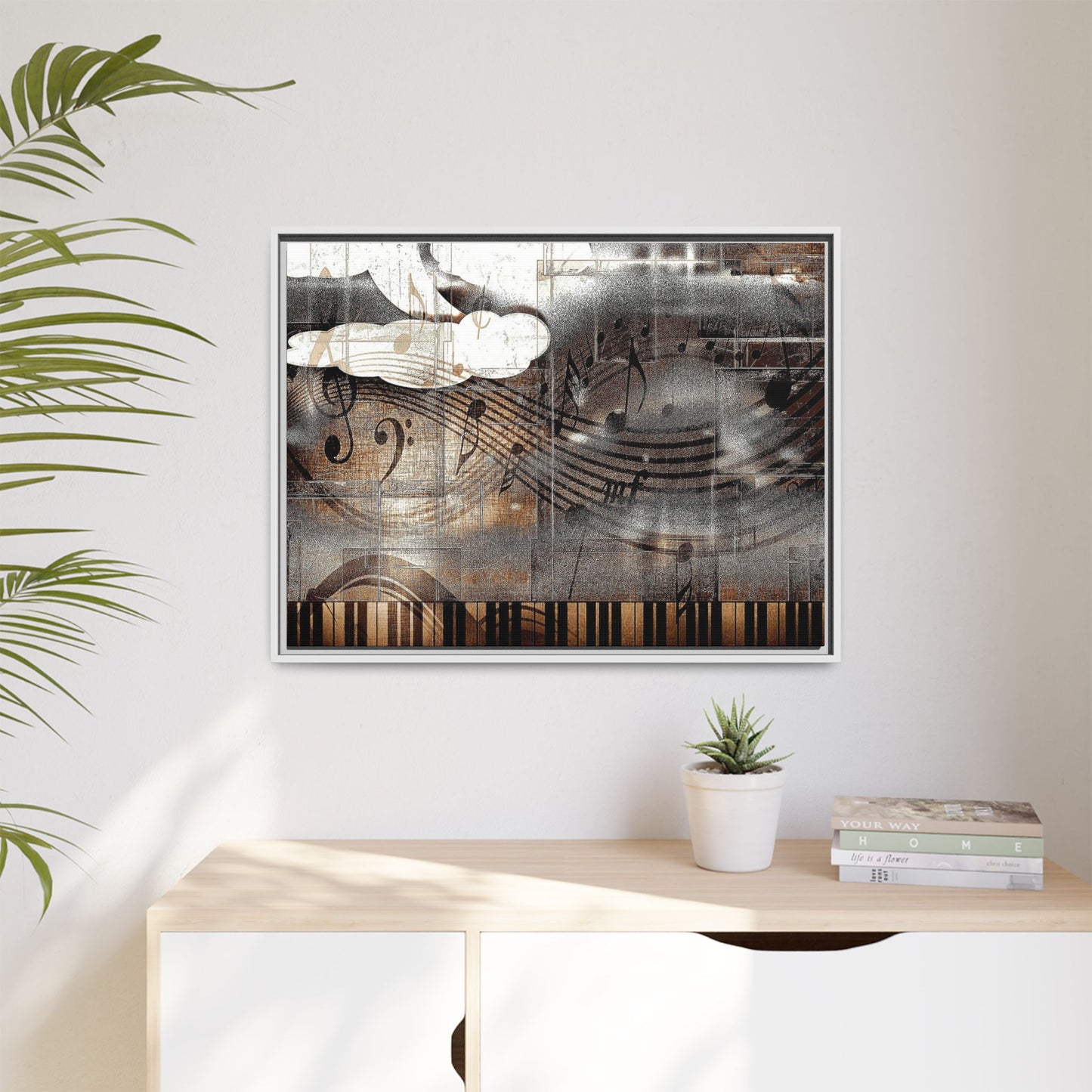 Framed Music Notes Canvas Print — Abstract Vintage Piano & Sheet Music Wall Art