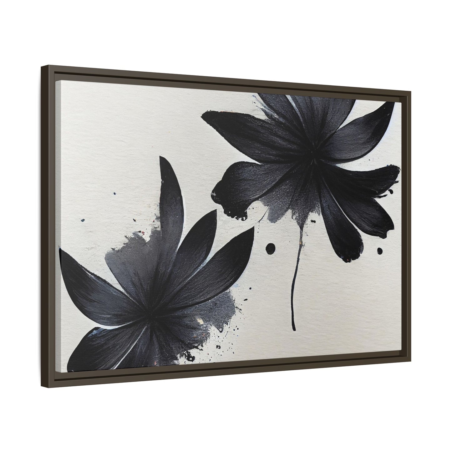Framed Black Floral Matte Canvas Wall Art — Monochrome Botanical Print
