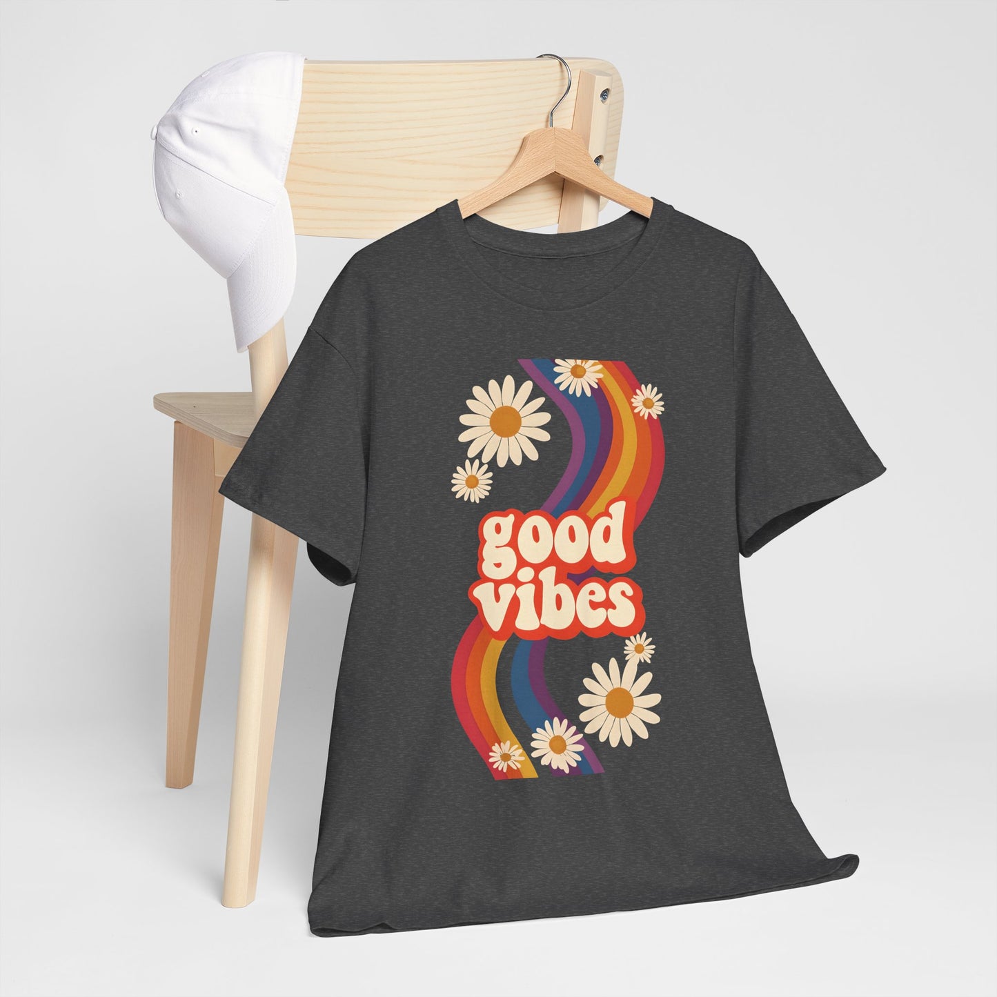 Good Vibes Unisex Heavy Cotton Tee, Retro Graphic T-Shirt, Feel Good Apparel, Summer Outfit, Casual Gift for Friends
