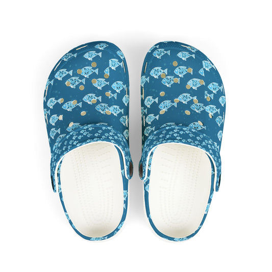 Kids Fish Pattern EVA Foam Clogs — Blue Ocean Slip-On Sandals