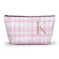 Personalized Pink Gingham Accessory Pouch, Makeup Bag - Letter K