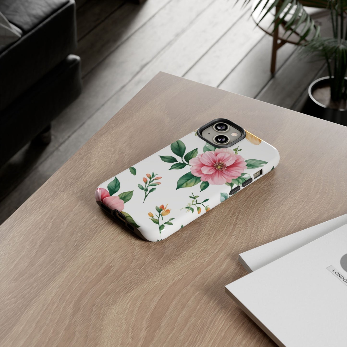 Floral Tough Phone Case — Pink Peony Protective Phone Cover
