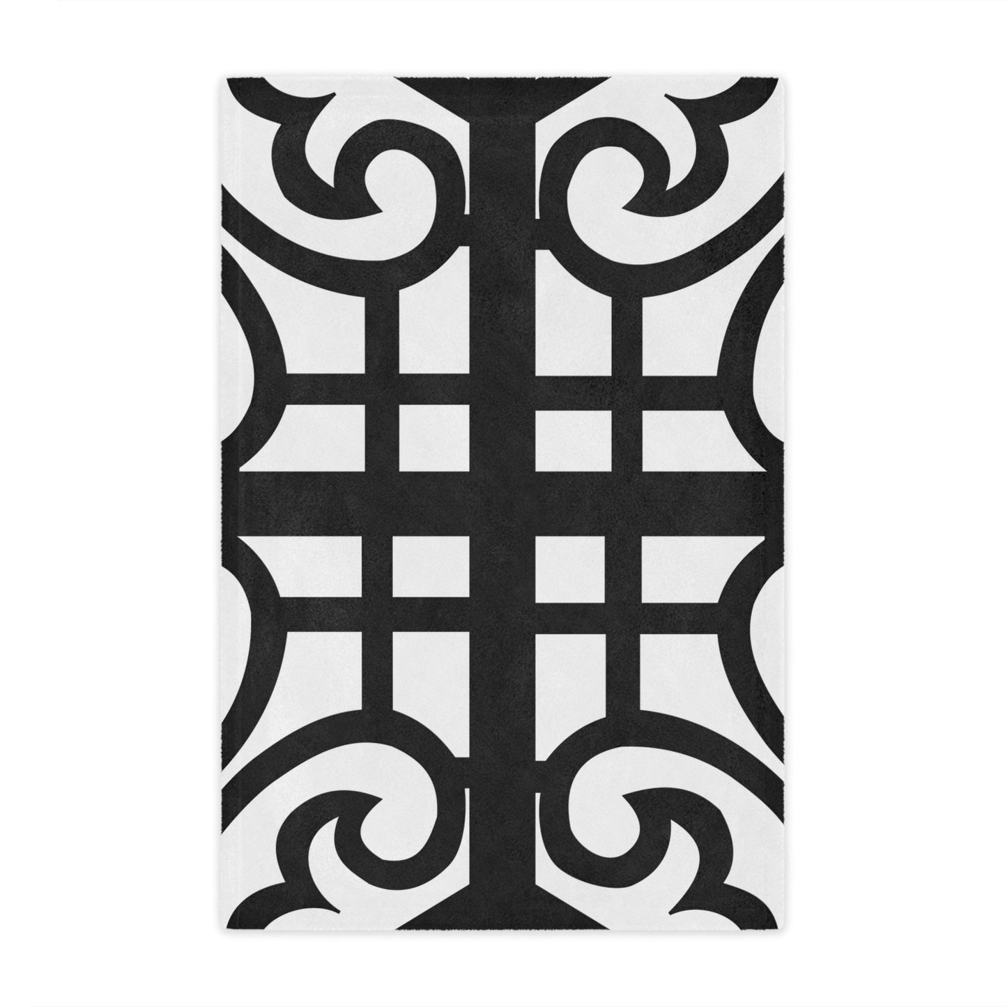 Geometric Scrolled Minky Blanket — Black & White Decorative Throw