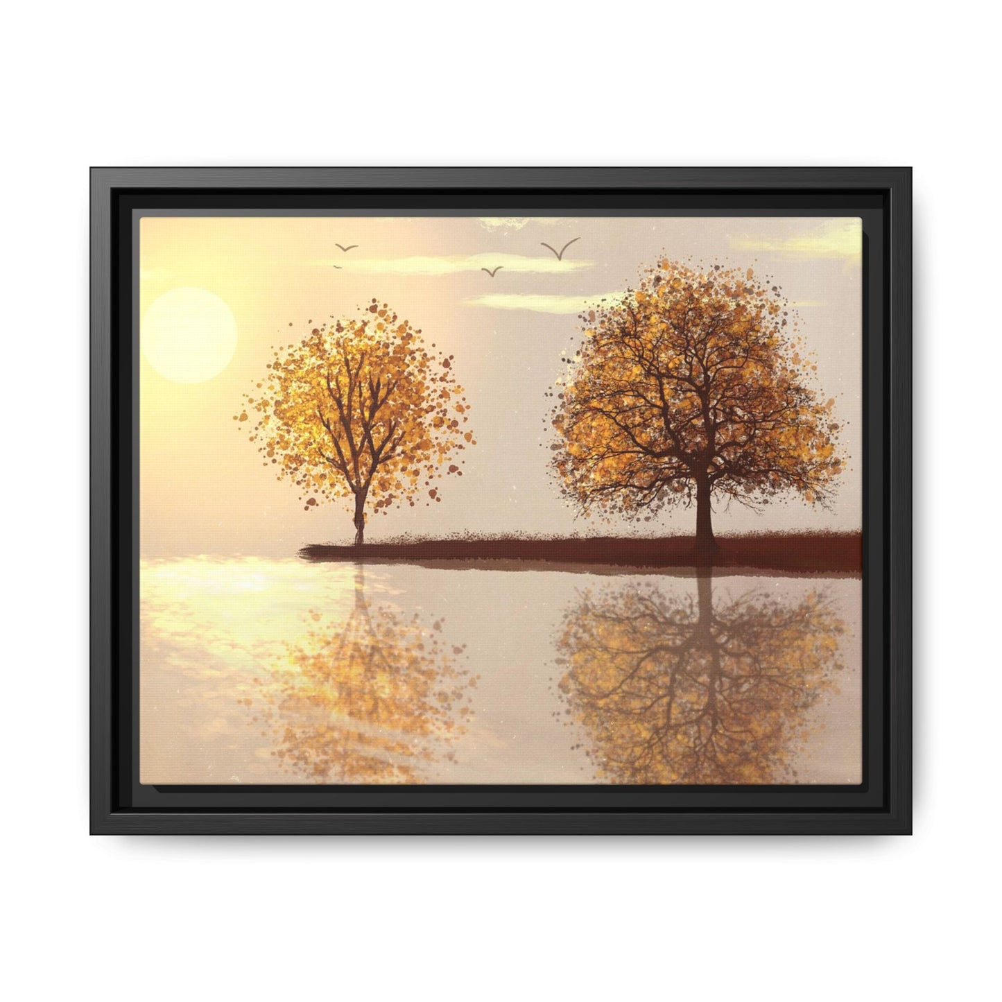 Framed Matte Canvas Wall Art — Golden Autumn Trees Reflection