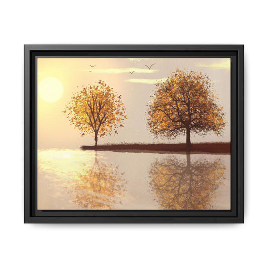 Framed Matte Canvas Wall Art — Golden Autumn Trees Reflection