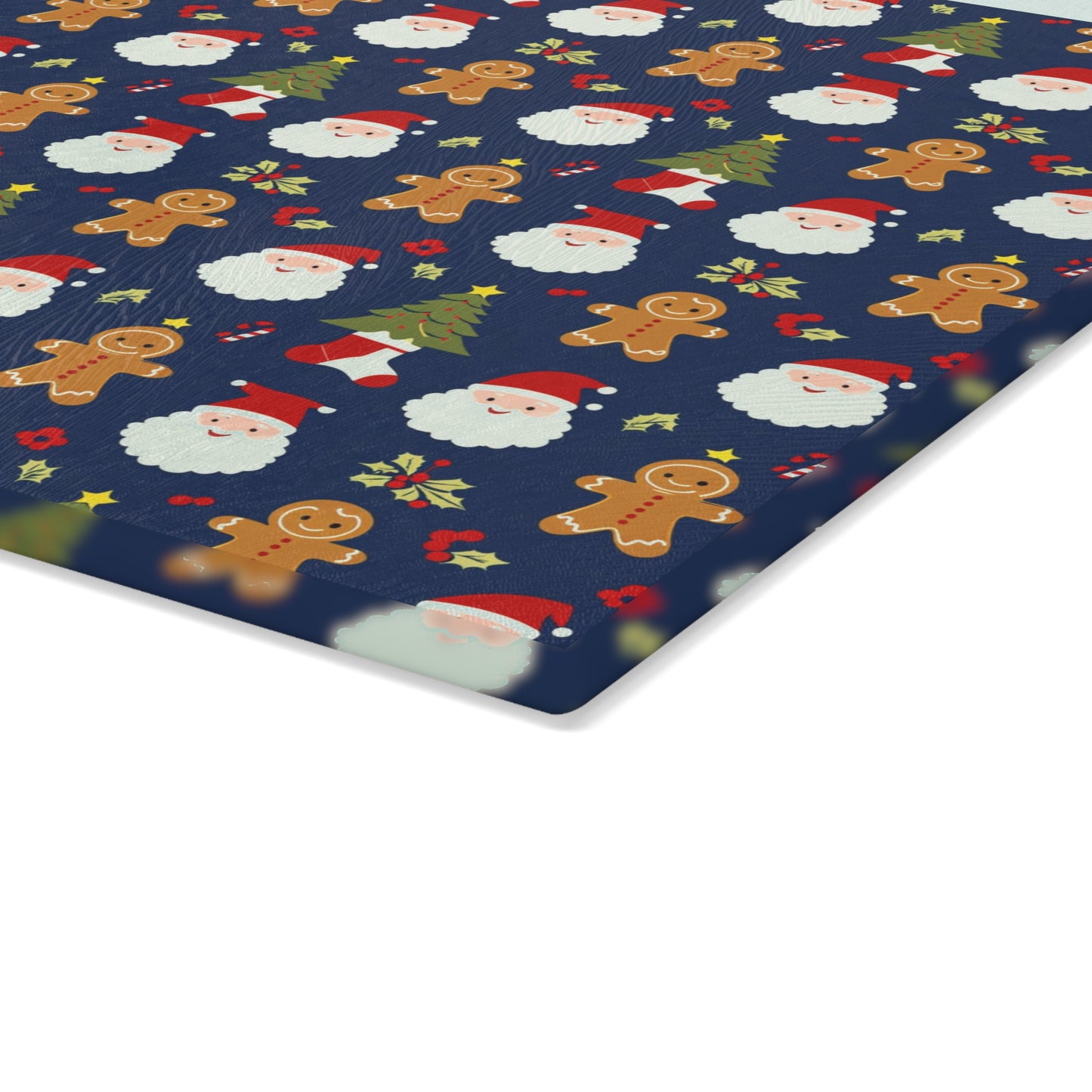 Christmas Santa & Gingerbread Glass Cutting Board – Festive Holiday Kitchen Decor