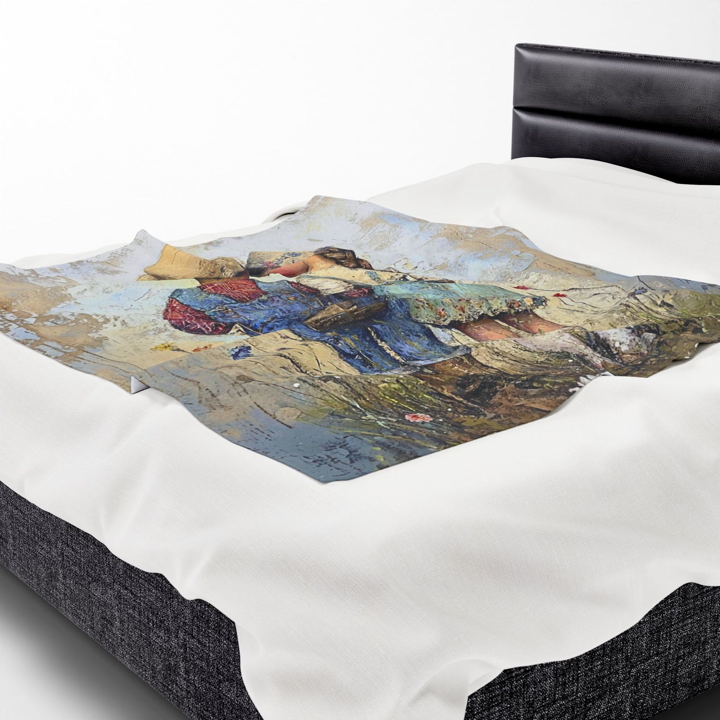 Vintage Children Standing Together Velveteen Plush Blanket — Rustic Nursery Throw