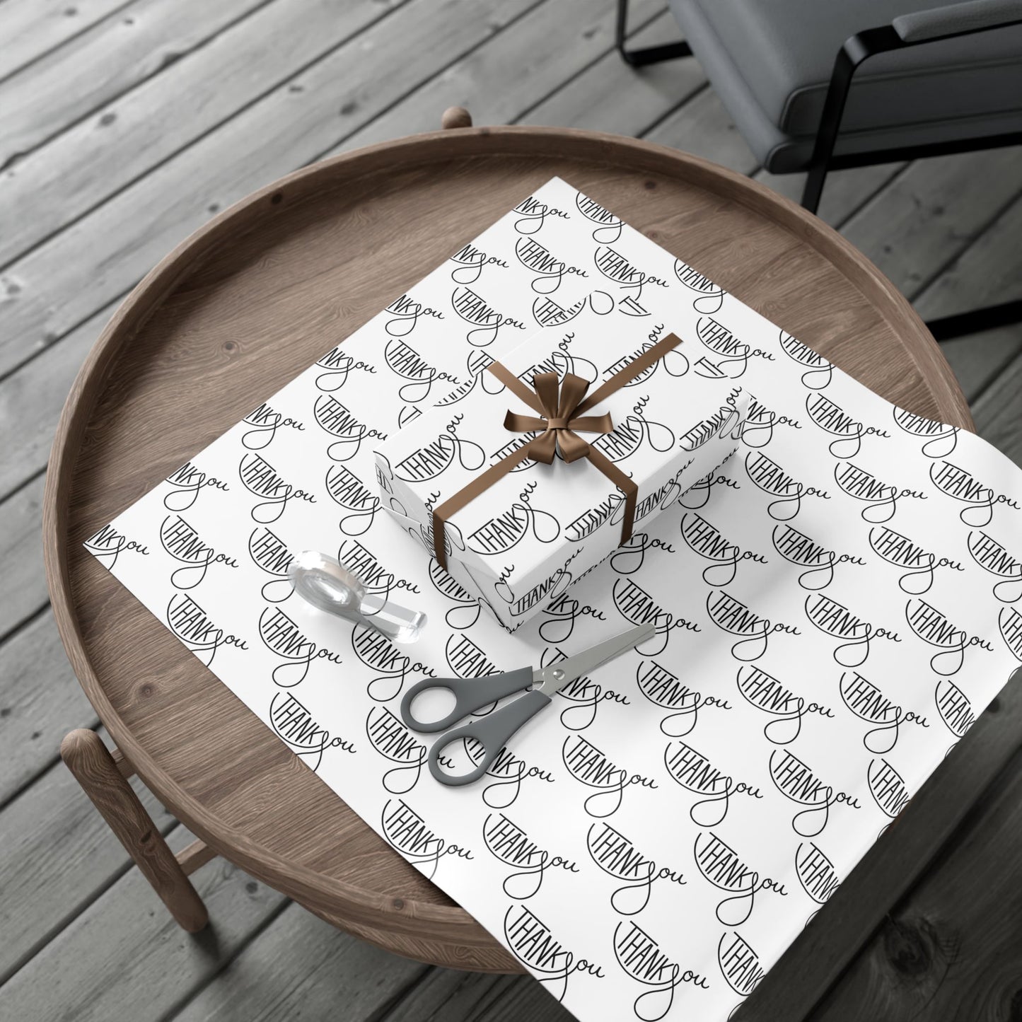 Thank You Gift Wrap Paper — Black Script 'Thank You' Pattern
