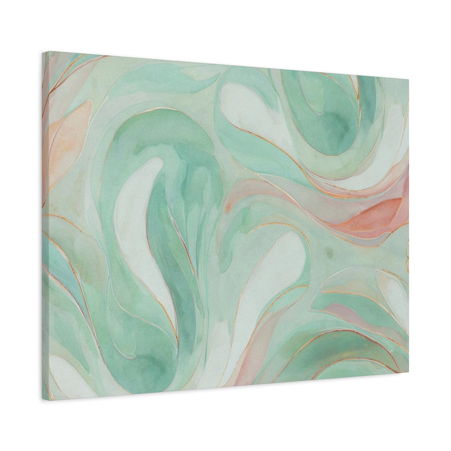 Abstract Green Marble Canvas Print — Teal & Coral Swirl Wall Art