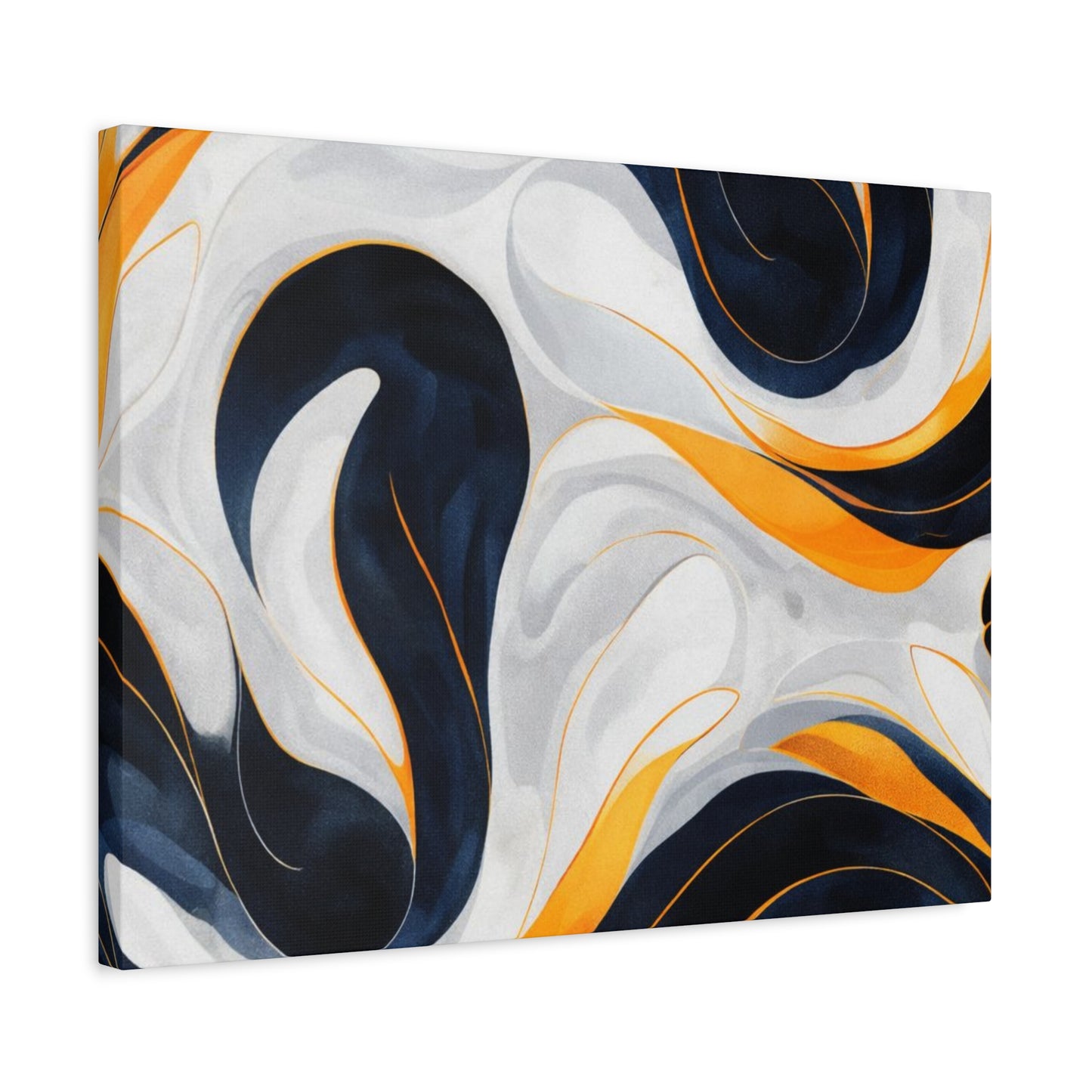 Abstract Fluid Art Matte Canvas Print — Navy, Gold & White Stretched Wall Art