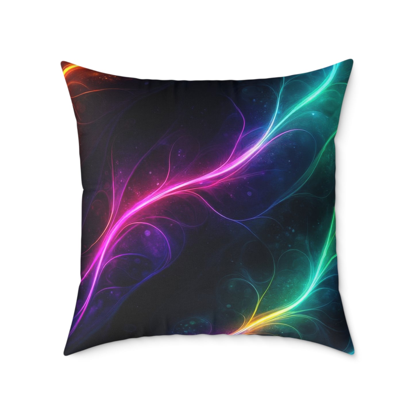 Neon Aurora Abstract Square Pillow — Vibrant Cosmic Decorative Throw Pillow