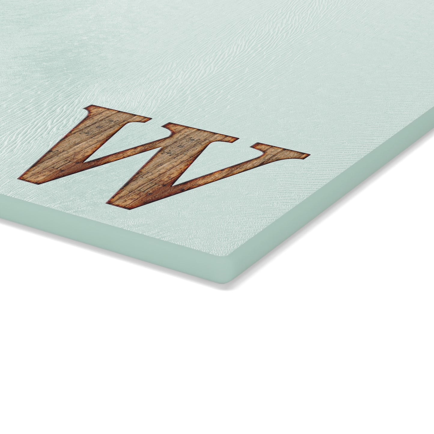 Monogram Glass Cutting Board — Mint or Clear Tempered Glass with Wood 'W' Initial