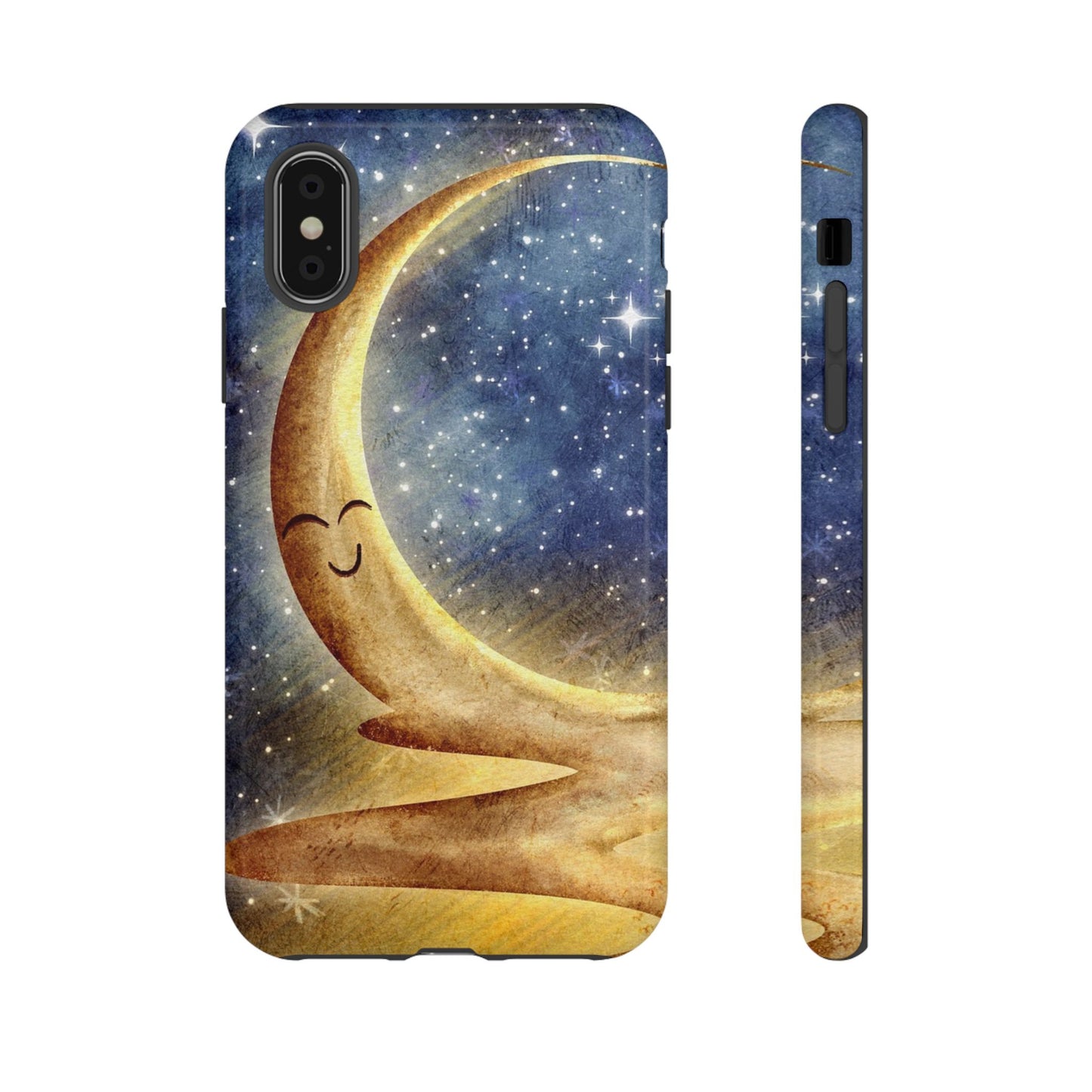 Moonlit Smile Phone Case — Starry Night Crescent Moon iPhone Cover