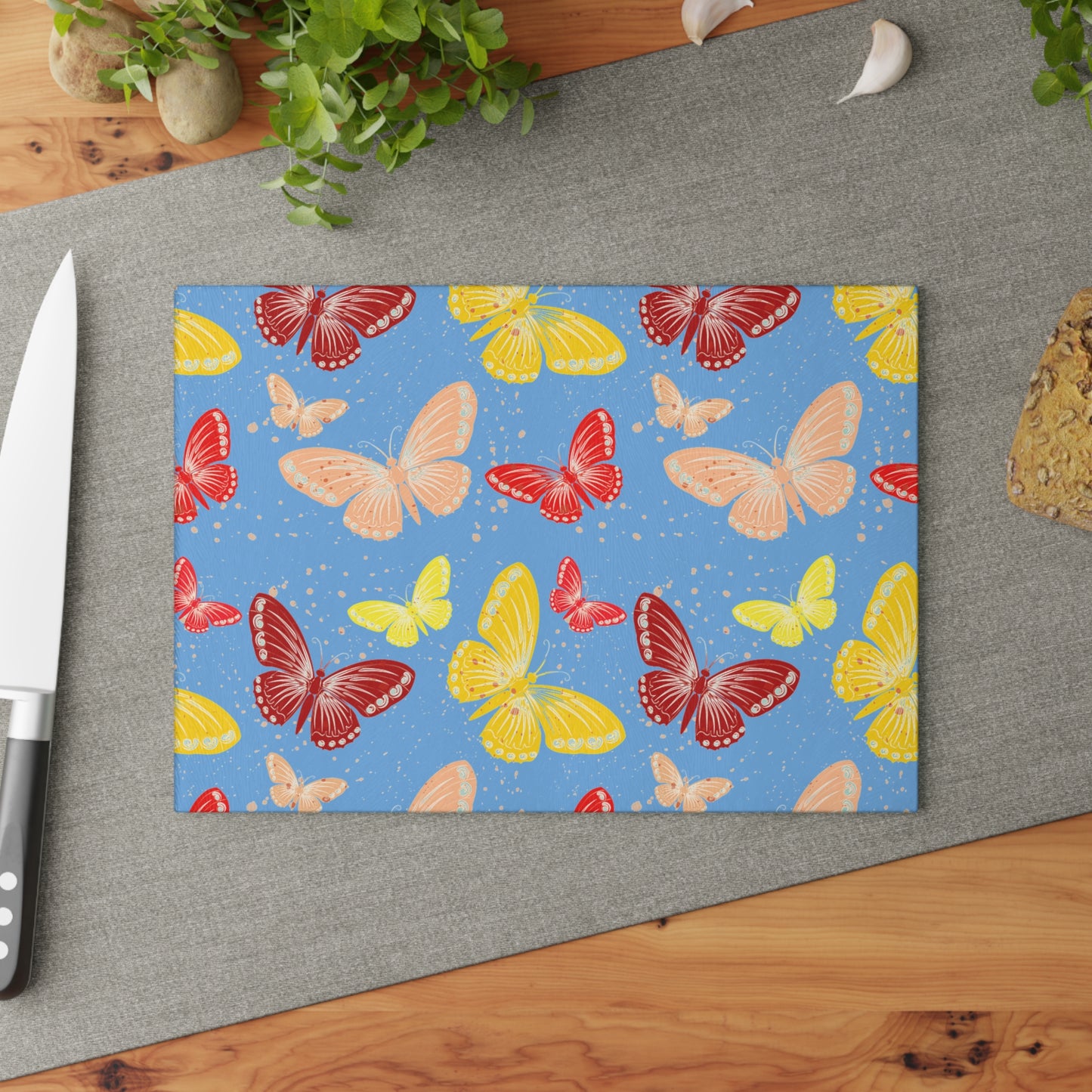 Butterfly Pattern Glass Cutting Board for Kitchen Decor